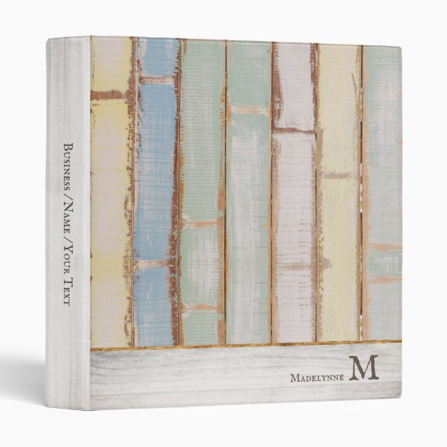 Rustic Wood Monogram Office School or Recipes 3 Ring Binder (Front/Spine)