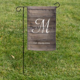 Rustic Wood Monogram Personalised Garden Flag