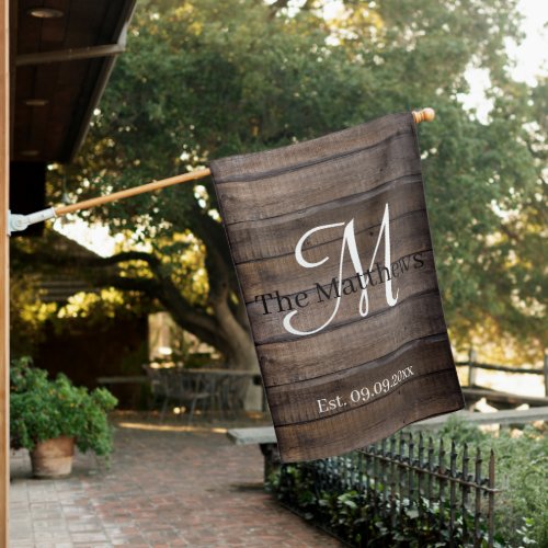 Rustic Wood Monogram Personalised House Flag