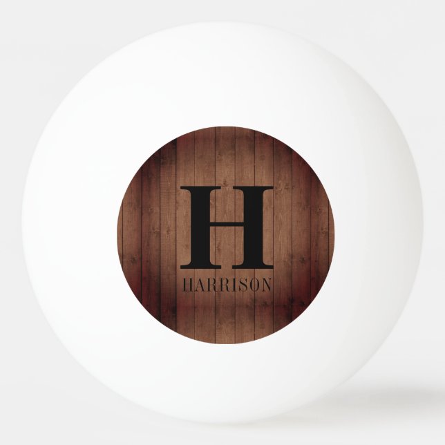Rustic Wood Monogram  Ping Pong Ball (Front)