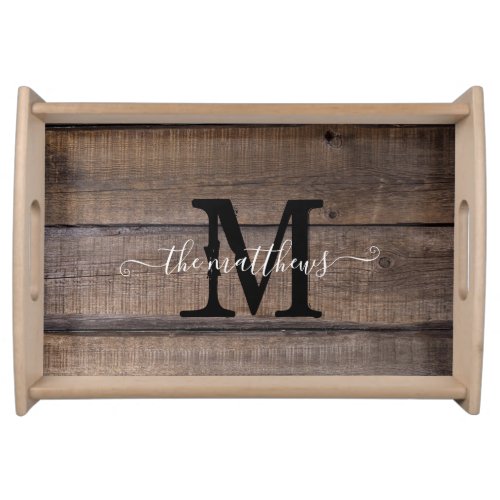 Rustic Wood Monogram Script Name Farmhouse Custom  Serving Tray