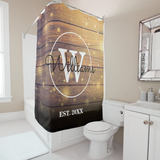 Rustic Wood Monogram Shower Curtain (In Situ)