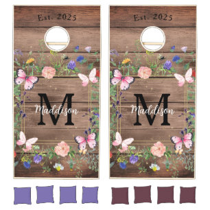 Rustic Wood Monogram Wedding Cornhole Set