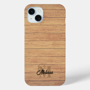 Rustic Wood monogramed iPhone 15 Plus Case