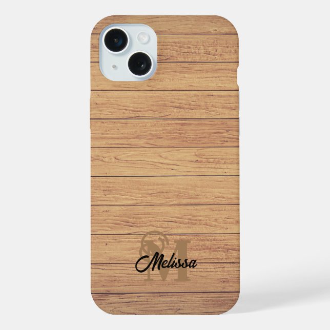 Rustic Wood monogramed  Iphone Case (Back)