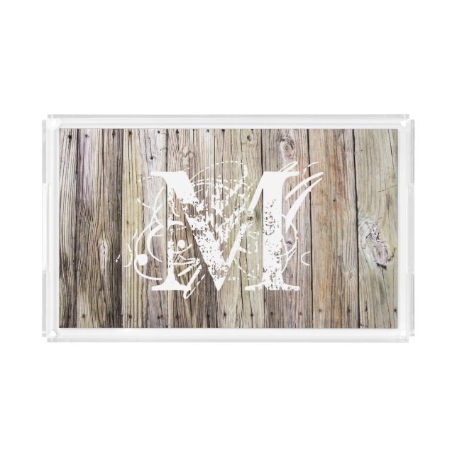 Rustic Wood Monogrammed Acrylic Tray (Front)