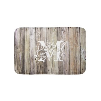 Rustic Wood Monogrammed Bath Mat by ICandiPhoto at Zazzle