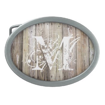 Rustic Wood Monogrammed Belt Buckle by ICandiPhoto at Zazzle