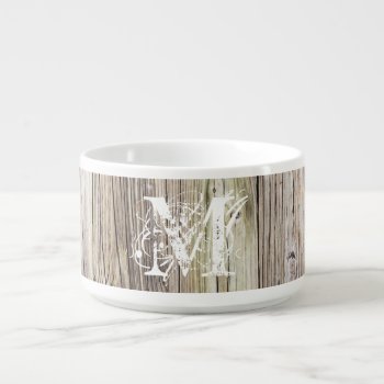 Rustic Wood Monogrammed Bowl by ICandiPhoto at Zazzle