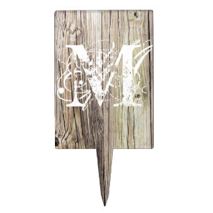 Rustic Wood Monogrammed Cake Topper