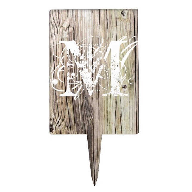 Rustic Wood Monogrammed Cake Topper (Front)