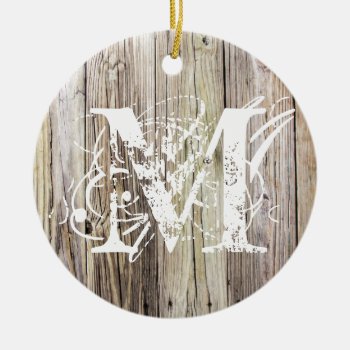 Rustic Wood Monogrammed Christmas Ornament by ICandiPhoto at Zazzle