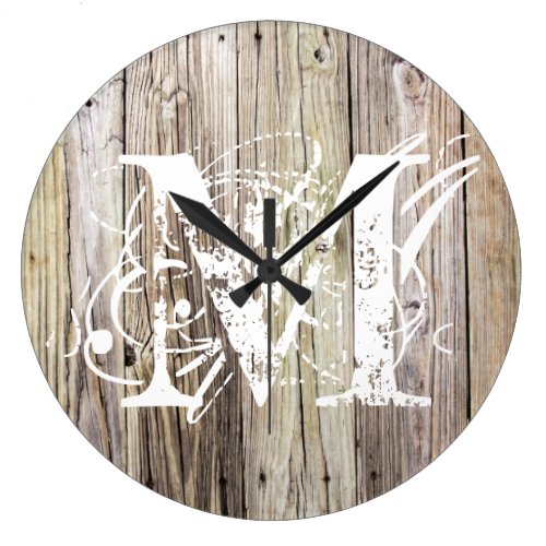 Rustic Wood Monogrammed Clock