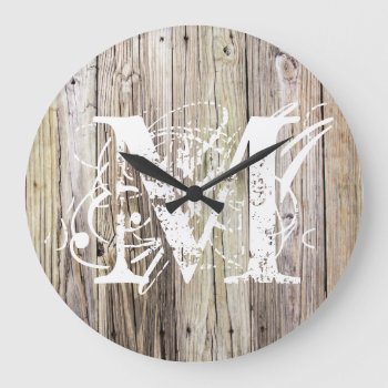 Rustic Wood Monogrammed Clock by ICandiPhoto at Zazzle