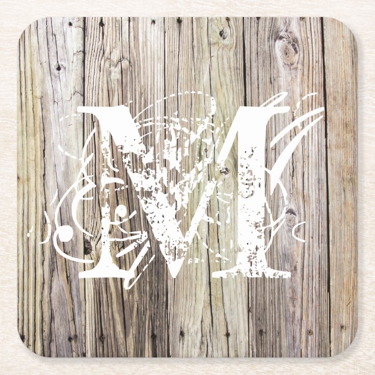 Rustic Wood Monogrammed Coasters | Zazzle
