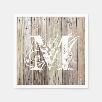 Rustic Wood Monogrammed Cocktail Napkins by ICandiPhoto at Zazzle