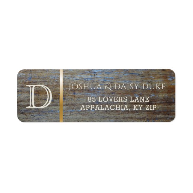 Rustic Wood Monogrammed | Country Wedding Theme Label (Front)