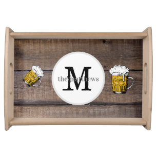 Rustic Wood Monogrammed Create Your Own Beer Name Serving Tray