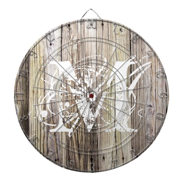 Rustic Wood Monogrammed Dart Board (Front)