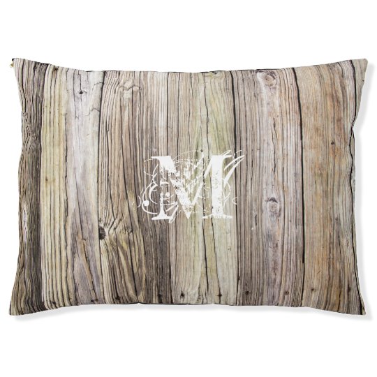 Rustic Wood Monogrammed Dog Bed