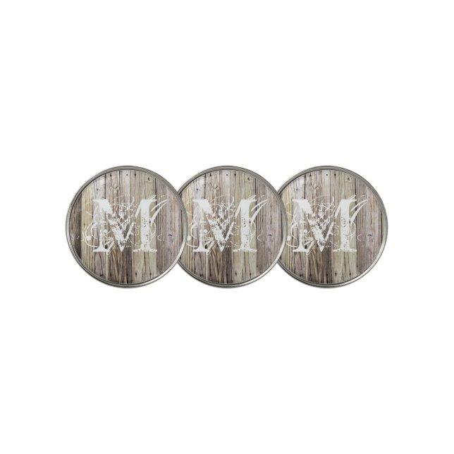 Rustic Wood Monogrammed Golf Ball Marker (3 Up)