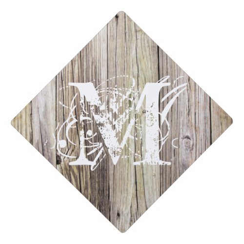 Rustic Wood Monogrammed Graduation Cap Topper