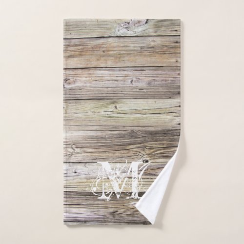 Rustic Wood Monogrammed Hand Towel