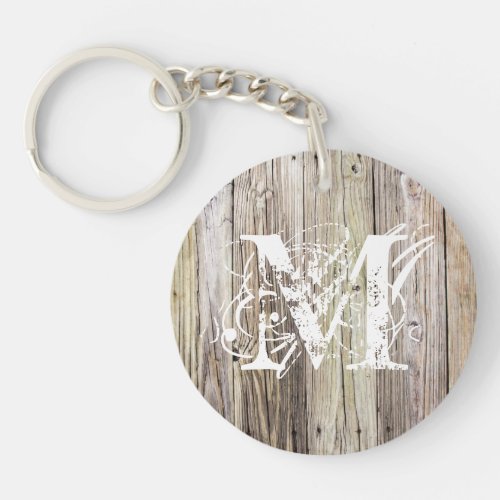 Rustic Wood Monogrammed Keychain