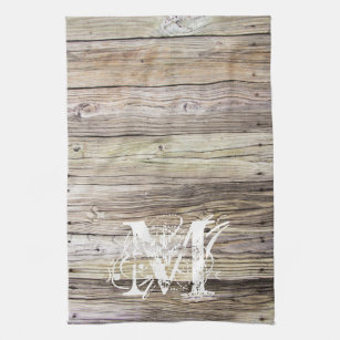 Monogram Kitchen Towels Zazzle Rustic Wood Monogrammed Kitchen Towel