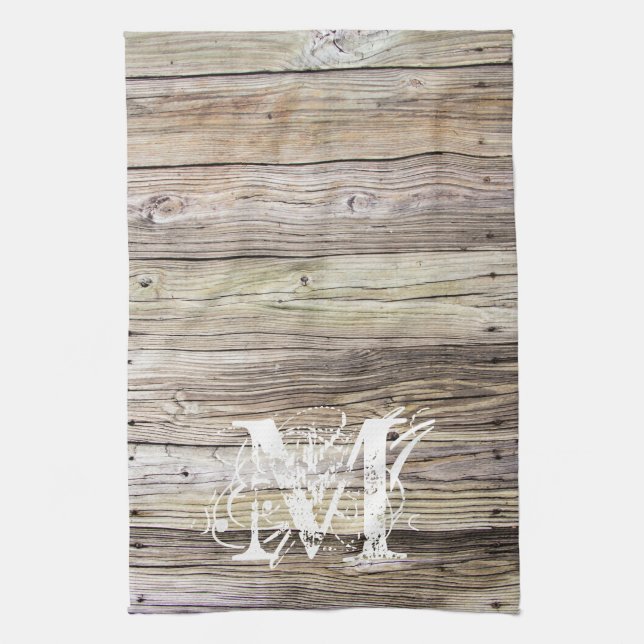 Rustic Wood Monogrammed Kitchen Towel (Vertical)
