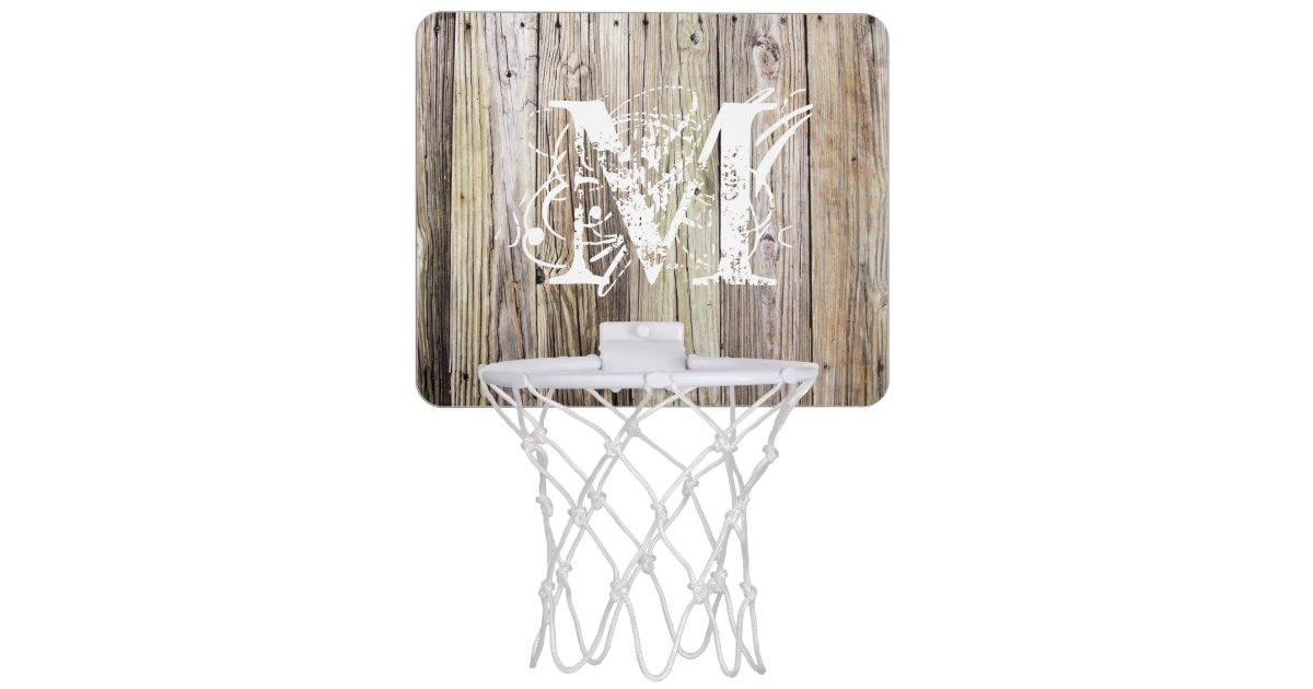 Rustic Wood Monogrammed Mini Basketball Goal Mini Basketball