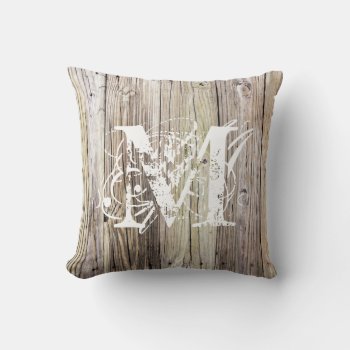 Rustic Wood Monogrammed Pillow by ICandiPhoto at Zazzle