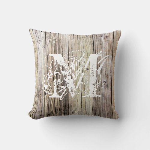 Rustic Wood Monogrammed Pillow