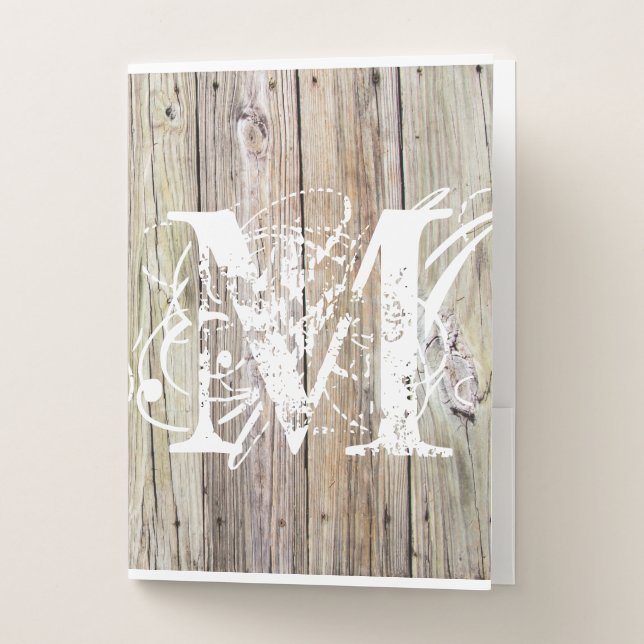 Rustic Wood Monogrammed Pocket Folder (Front)