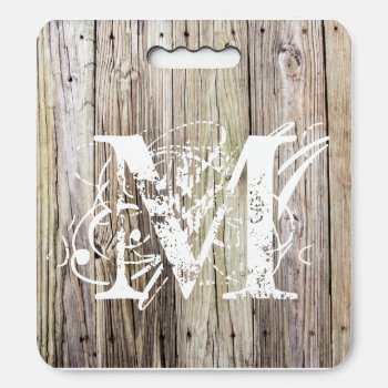 Rustic Wood Monogrammed Seat Cushion by ICandiPhoto at Zazzle