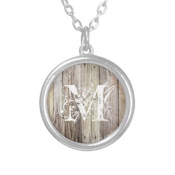 Rustic Wood Monogrammed Silver Plated Necklace by ICandiPhoto at Zazzle