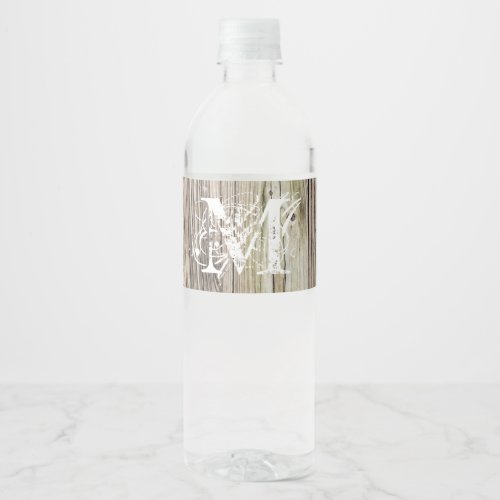 Rustic Wood Monogrammed Water Bottle Label