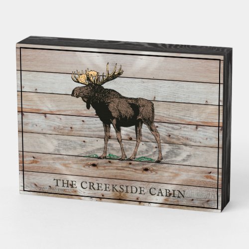 Rustic Wood Moose Cabin Desk Sign