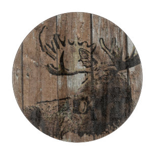 Rustic wood moose decorative glass cutting board