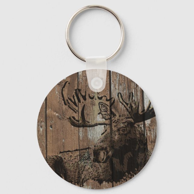 Rustic wood moose keychain (Front)