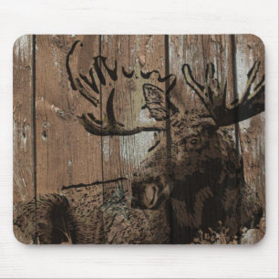 Rustic wood moose mouse pad
