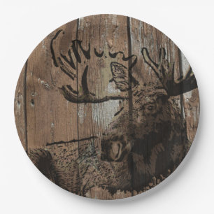 Rustic wood moose paper plates
