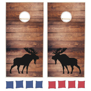 Rustic Wood Moose Silhouette  Cornhole Set