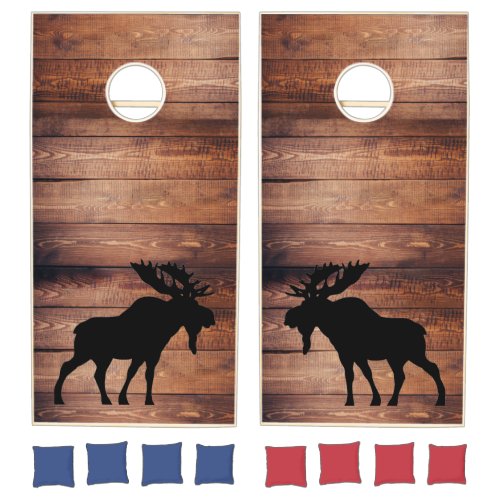 Rustic Wood Moose Silhouette  Cornhole Set