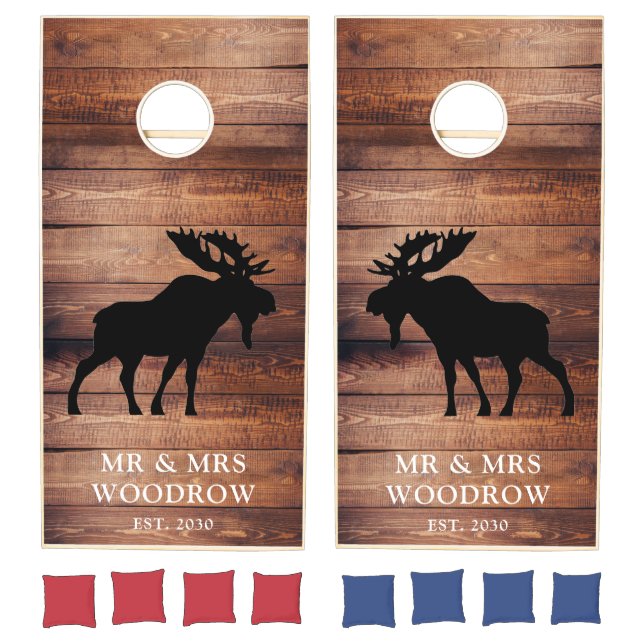 Rustic Wood Moose Silhouette Wedding Cornhole Set (Set)