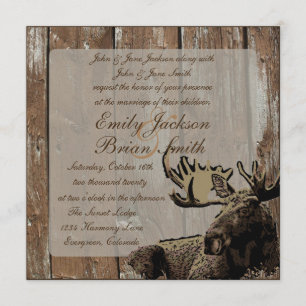 Rustic wood moose square wedding invitations