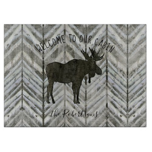 Rustic Wood Moose Welcome to our Cabin Lodge Cutting Board