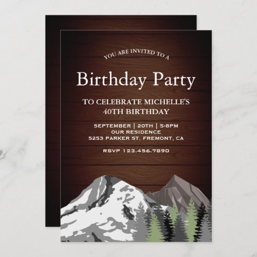 Rustic Wood Mountain Forest Birthday Party Invitation