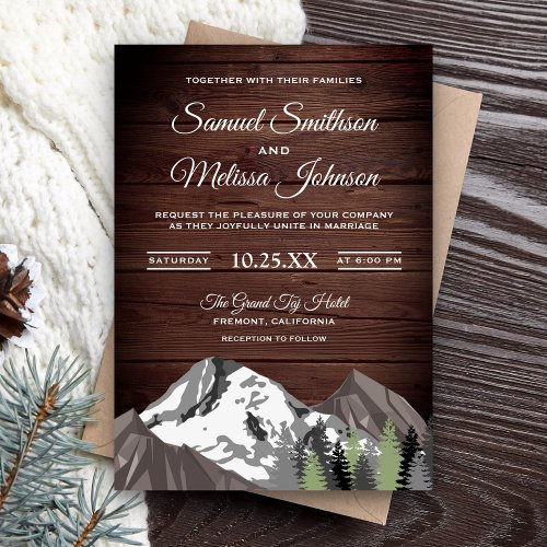 Rustic Wood Mountain Forest Wedding Invitation
