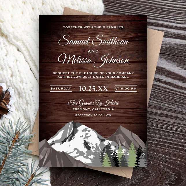 Rustic Wood Mountain Forest Wedding Invitation | Zazzle